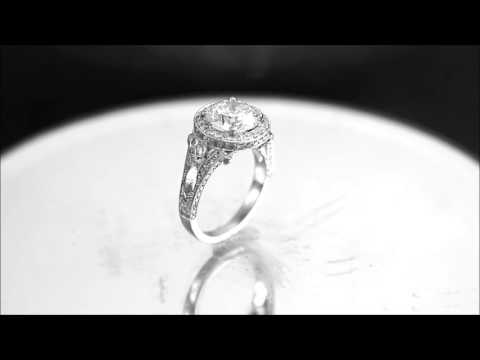 18k white gold round cut diamond engagement ring art deco 2.70ctw H-VS2 EGL USA - KNR INC - 1003