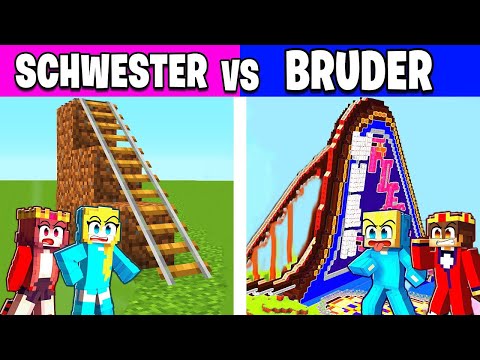 SCHWESTER vs BRUDER ACHTERBAHN BAU CHALLENGE in Minecraft!