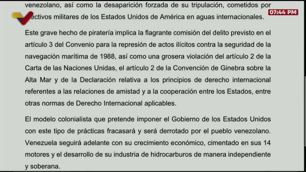 Venezuela denuncia y repudia robo de un segundo buque privado con petróleo venezolano por EE.UU.