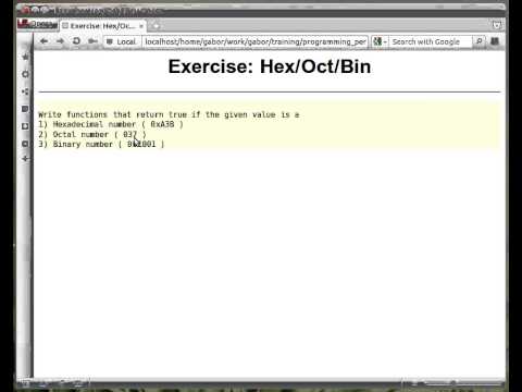 Beginner Perl Maven tutorial: 9.8 - Exercise: hexa octal binary