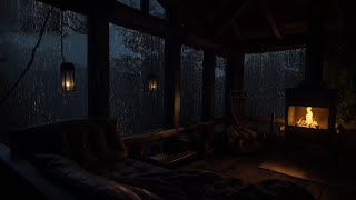 Rain on Cabin roof with Fireplace | Deep Relaxation with Relaxing Rain Sounds