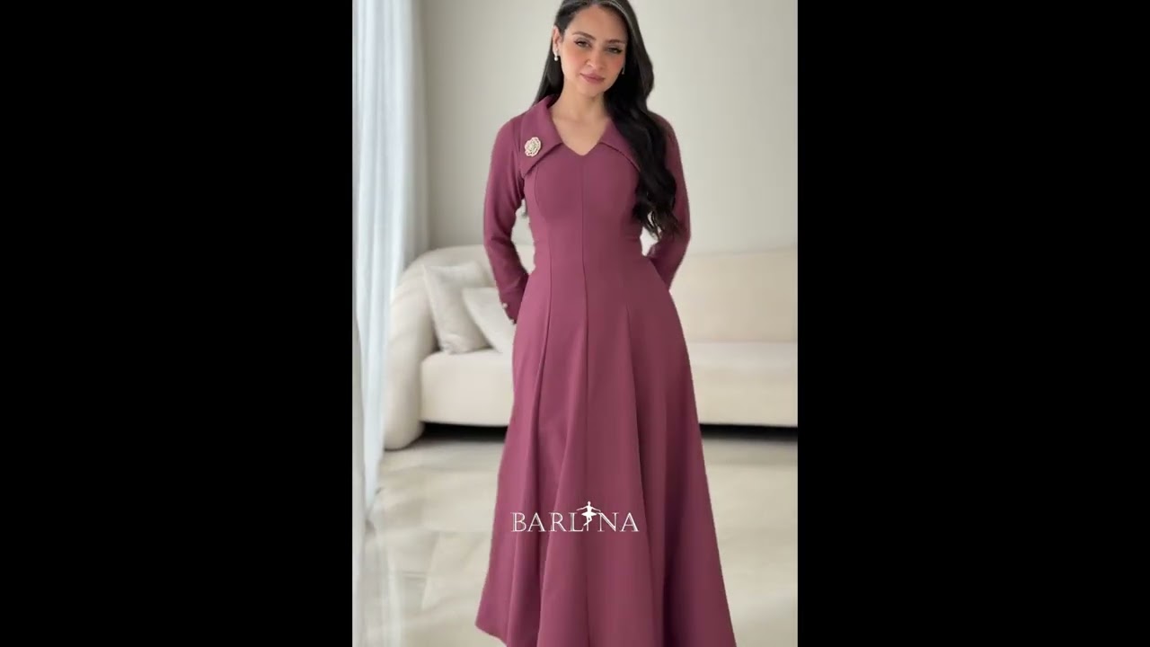 Dark pink flared dress with an elegant collar - XL