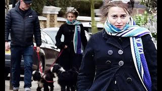 Helena Bonham Carter heads out for a dog walk with co-star Greg Davies video