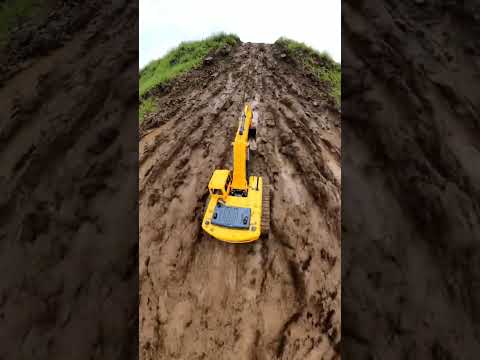 RC Excavator Digging Deep in Mud - FPV Drone View #rctruck #construction