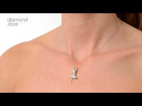 G3597 - Cat on a Chain Pendant With 0.04CT Diamonds In 9K White Gold
