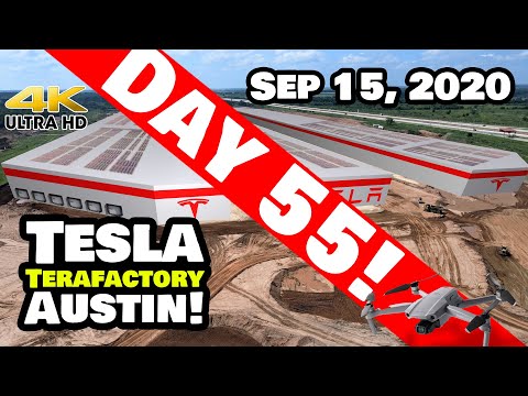 Tesla Gigafactory Austin 4K  Day 55 - 9/15/20 - Tesla Terafactory Austin TX - Evening Flight Update!