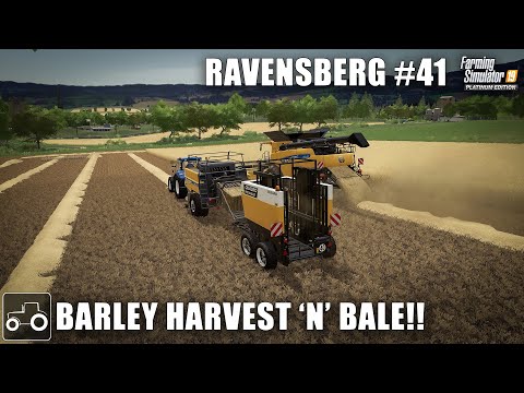 Harvesting Barley & Baling Straw - Ravensberg #41 Farming Simulator 19 Timelapse