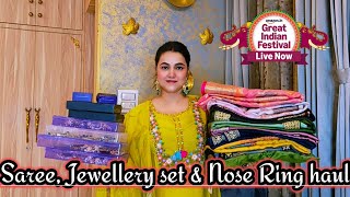 Amazon upto 80% off wedding/Festival wear Saree, jewellery set & Nose ring haul @PoojaRikichoyal 