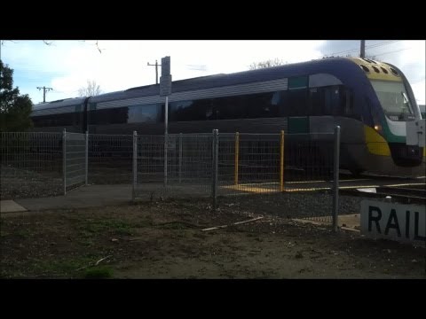 Vline VLocity VL2 - 1102-1202 at ballarat Forest St Crossing 17th july 2012
