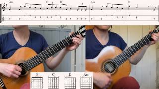 Star Wars Theme (Lesson) John Williams (How to play with guitar tabs and chords)
