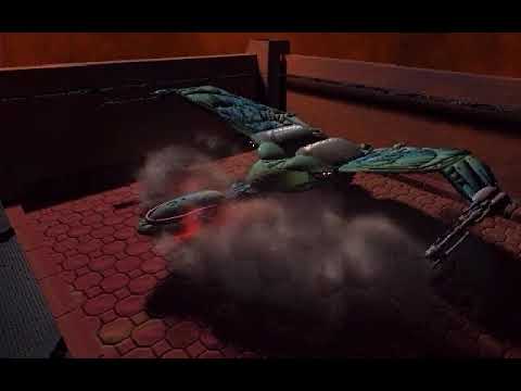 Klingon Bird of Prey landing on a planet from Star Trek: Klingon Honor Guard