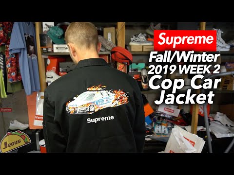 Supreme f/w cop car embroidered work jacket in black/fall wi...