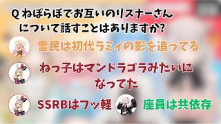 ねぽらぼでお互いのリスナーさんへの印象を語る【ホロライブ/切り抜き/桃鈴ねね/尾丸ポルカ/雪花ラミィ/獅白ぼたん】