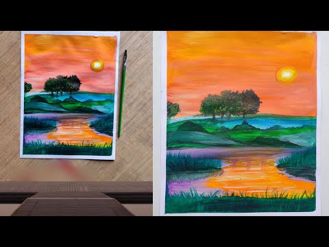 Easy Sunset Painting For Beginners / Acrylic Painting TuTorial Step by Step