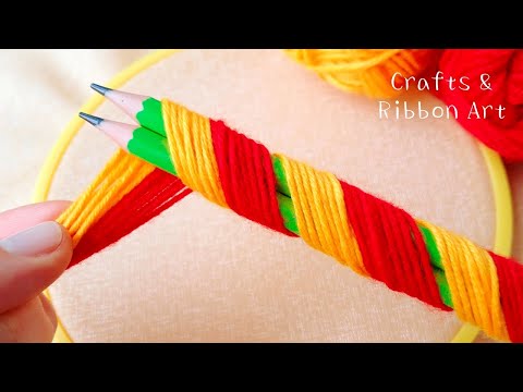 It's so Cute !! Superb Woolen Flower Making Trick using Pencil - Hand Embroidery Amazing Flowers
