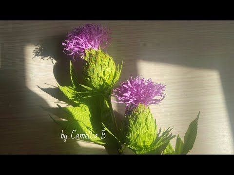 Paper thistle flowers from crepe paper - DIY step by step tutorial paper flower making