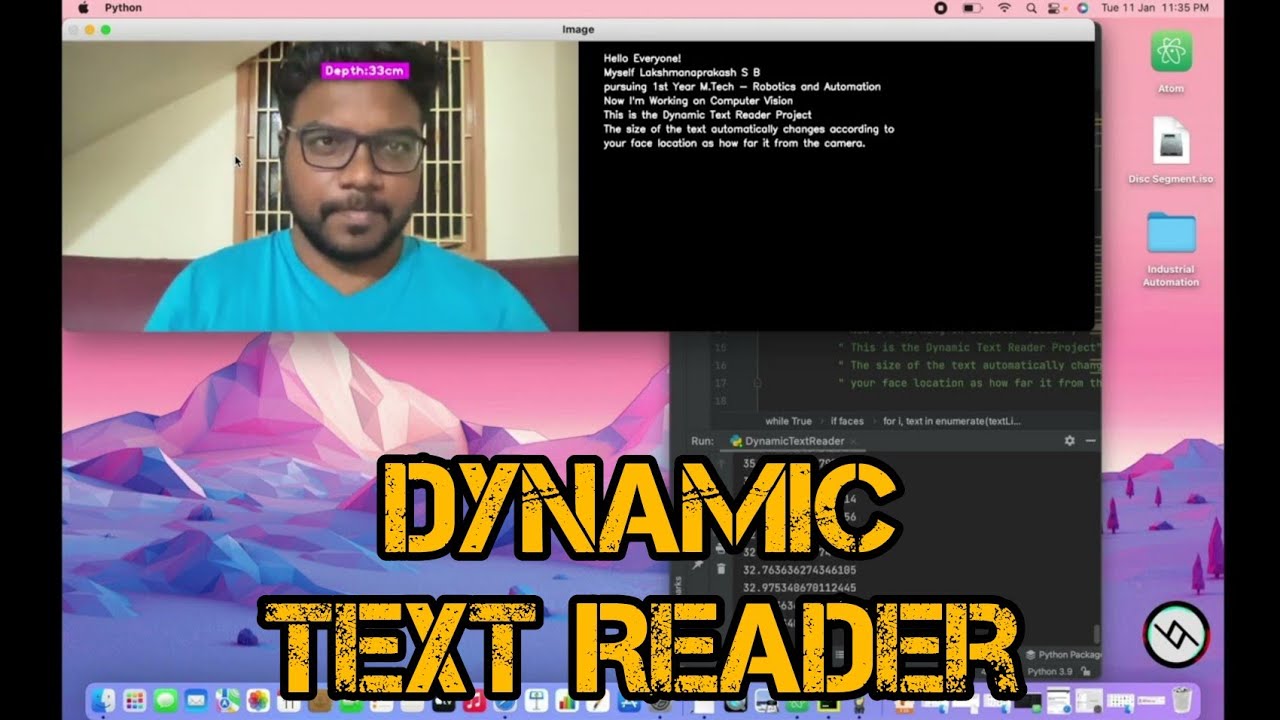 Dynamic Text Reader and Face Depth detection using python 🐍  | OpenCV | cvzone | mediapipe | Numpy