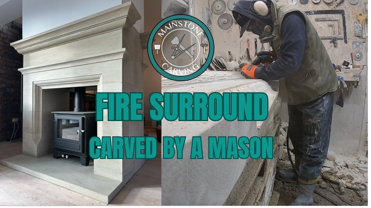 Carving a NATURAL STONE FIREPLACE head