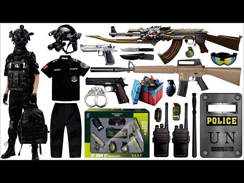 Unboxing mystery toy box, M4A1 assault rifle, AK47 assault rifle, time bomb, Desert Eagle, shield