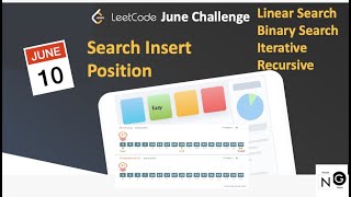YouTube video 'Search Insert Position | Binary Search Iterative Recursive | Leetcode 35 | June Day 10'