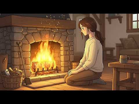 Mountain Cabin in Winter | Relaxing Fireplace & Knitting Sounds with Snowfall for Sleep & Study