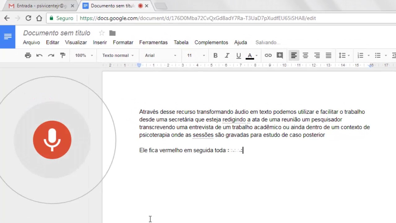 Transcrição automática pelo Google Docs