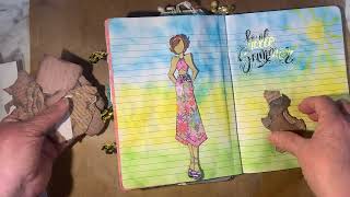 Journal with Me a Summer Themed Page in a Julie Nutting Sisterhood of the Traveling Journal