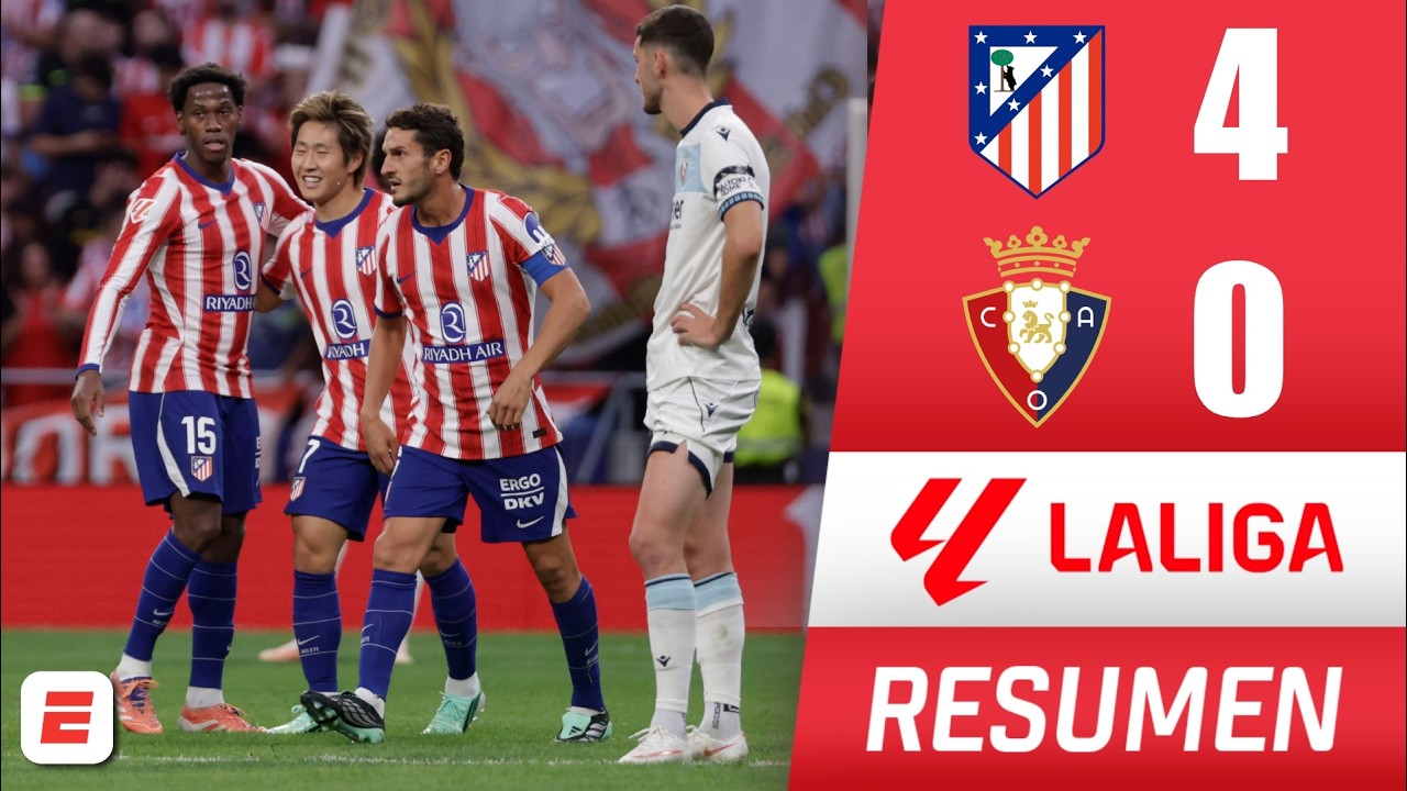FIESTA COLCHONERA. ATLÉTICO de MADRID y SIMEONE GOLEAN al OSASUNA. Julián Álvarez no jugó | La Liga