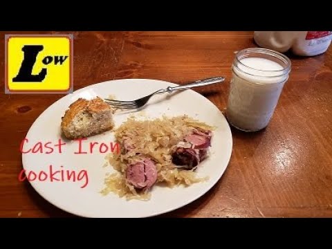 Cast Iron cooking, Sauerkraut and kielbasa.