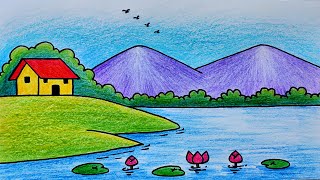 Easy Nature Drawing Scenery | How to Draw Easy Scenery Step by Step | Beautiful Nature Drawing