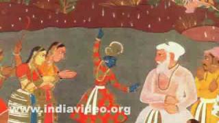 The raising of the Mount Govardhana by Krishna