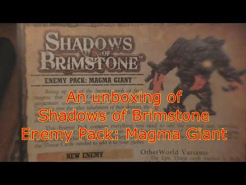 An unboxing of Shadows of Brimstone Enemy Pack: Magma Giant