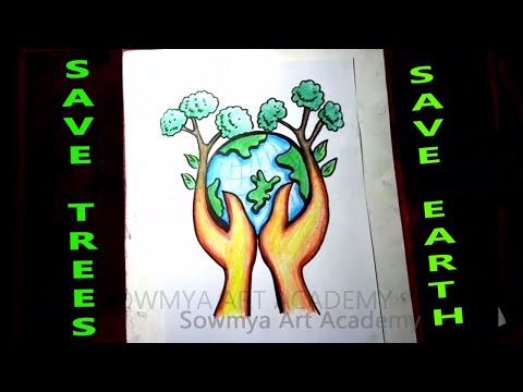 How To Draw Save Trees / Save Earth poster Easy Drawing Step by Step For Beginners