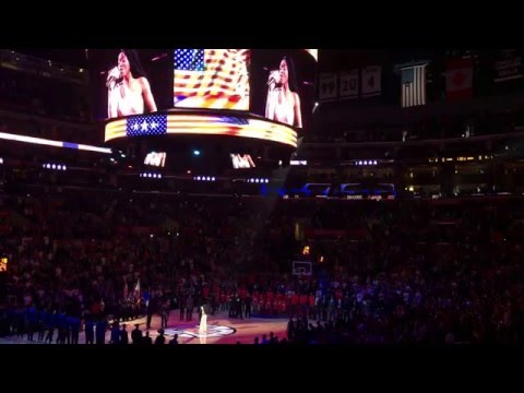 Keke Palmer Sings the National Anthem - Warriors-Clippers at Staples Center 2/20/2016