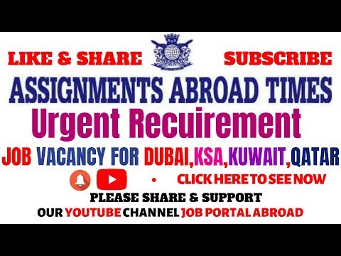 Assignment Abroad times Epaper Today 5 September 2018 Dubai Job Vacancy.
