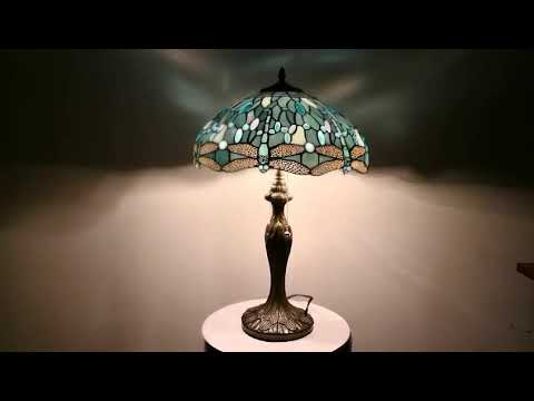 Tiffany Lamps 24 Inch Tall 2 Light Sea Blue Stained Glass Crystal Bead Dragonfly Style Table Lamp S