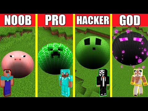 Minecraft Battle: TUNNEL HOUSE BUILD CHALLENGE - NOOB vs PRO vs HACKER vs GOD / Animation PIT HOLE