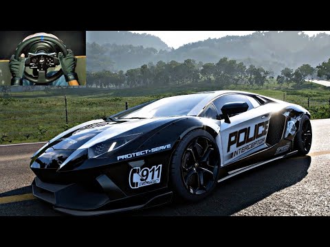 Police Chase Lamborghini Aventador - Forza Horizon 5 | Steering Wheel Gameplay