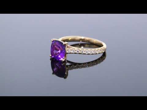 Cute Amethyst & Diamond Pave Engagement Ring in Yellow Gold