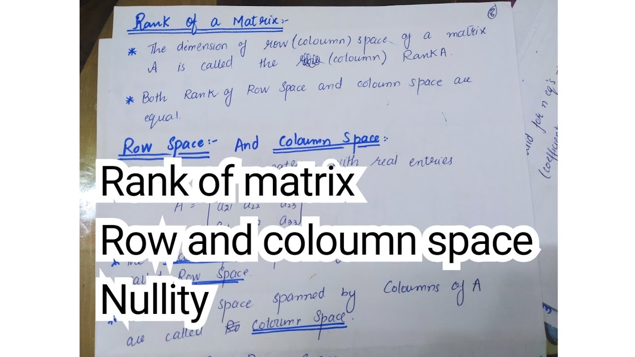 Row Space, Coloumn Space, Rank and Nullity || Linear Algebra || Urdu/ Hindi