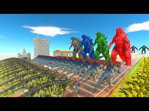 4X GODZILLA VS 4X KING KONG. DEATH RUN. WHO IS THE WINNER ???????? - Animal Revolt Battle Simulator
