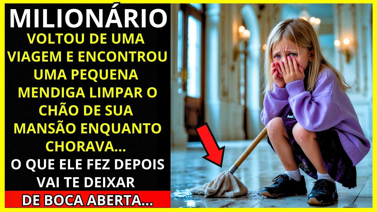 MILIONÁRIO ENCONTROU UMA PEQUENA MENDIGA LIMPANDO O CHÃO DE SUA MANSÃO CHORANDO...