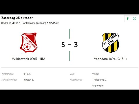 Voetbalwedstrijd 25-10-2025 Wildervank JO15-1 tegen Veendam JO15-1