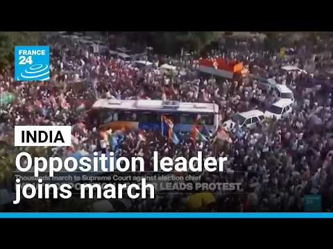 India's opposition leader marches with thousands against election chief