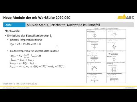 BauStatik 2020: S855.de Stahl-Querschnitte, Nachweise im Brandfall