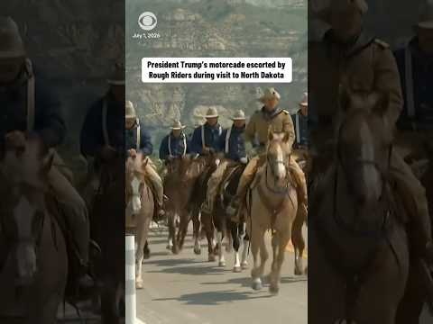 Trump’s motorcade escorted by horseback riders in North Dakota #shorts