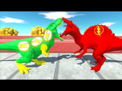 GREEN FLASH T-REX vs FLASH SPINOSAURUS DEATH COMPETITION - Animal Revolt Battle Simulator