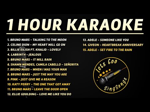 1 HOUR KARAOKE SONGS WITH LYRICS 🎤 Bruno Mars, Adele, Celine Dion, Katy Perry, Billie Eilish