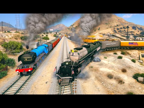BIG BOY Train driving through Abandoned Railroads with 2 Trains 2 Tracks! - Grand Theft Auto V