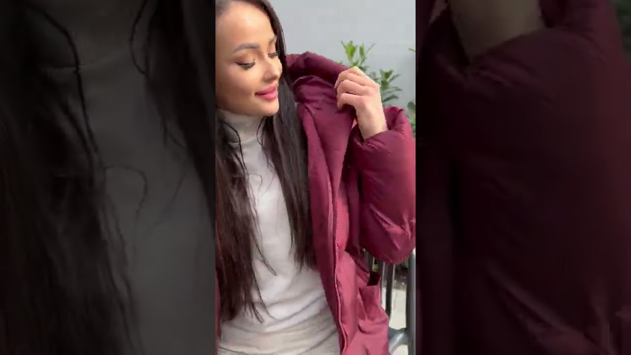 Bordowa Puchowa Kurtka z Kapturem 8754